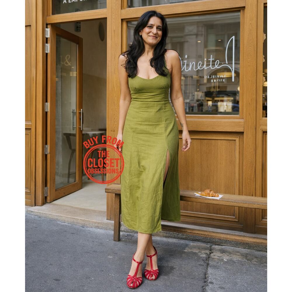 ZARA Green Linen Blend Front Slit Midi Dress NWT | Sizes M & L - Picture 10 of 16